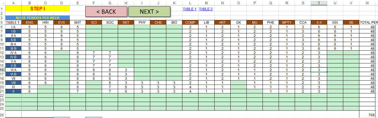NoOfPeriods - time table software in excel